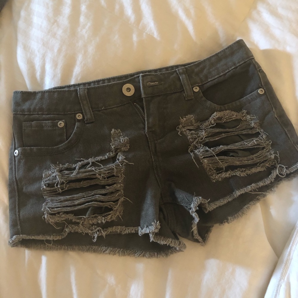 Grey ripped jean shorts